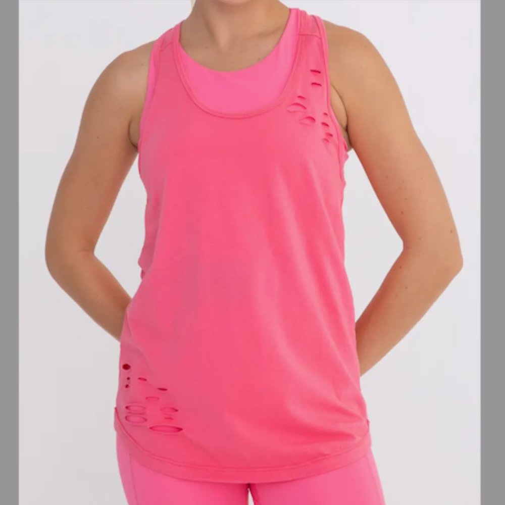 Distressed Racerback Relaxed Tank - Curvy NWT